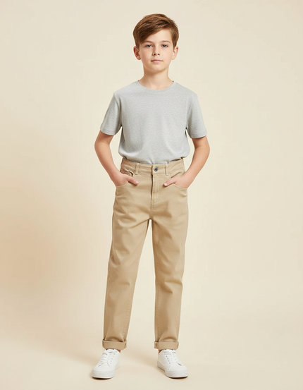 Pantalon Beige Enfant Chino Coton Droit Décontracté