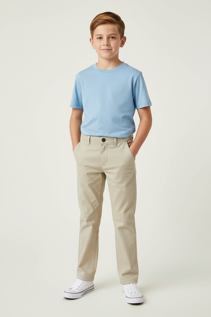 Pantalon Beige Coton Décontracté Garçon Classique