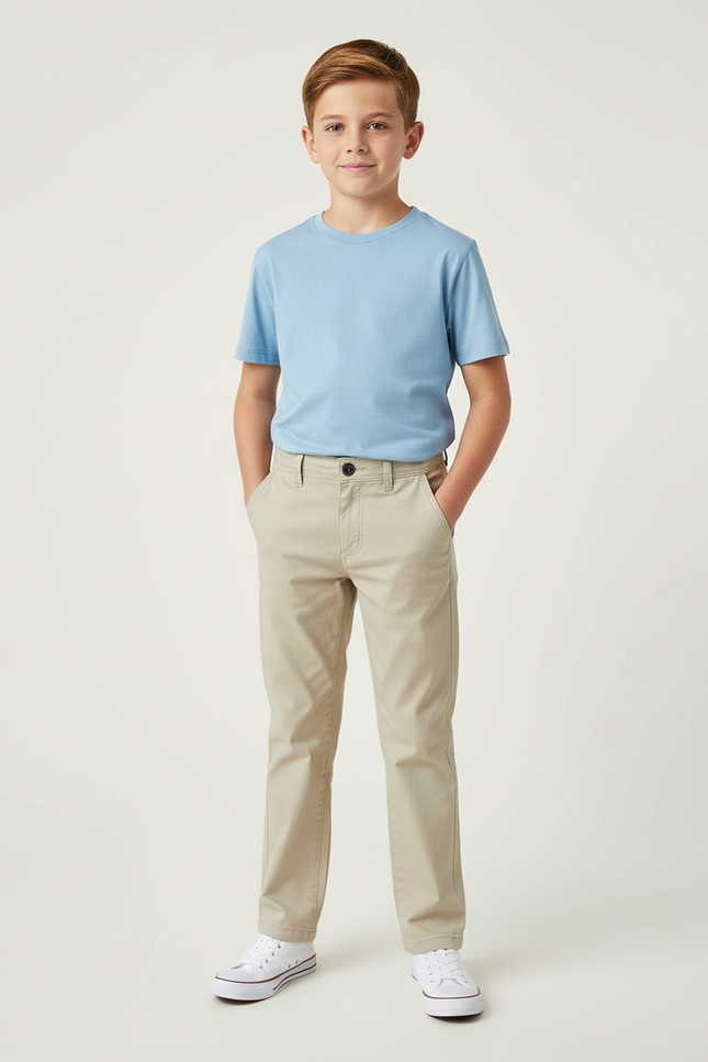 Pantalon Beige Coton Décontracté Garçon Classique