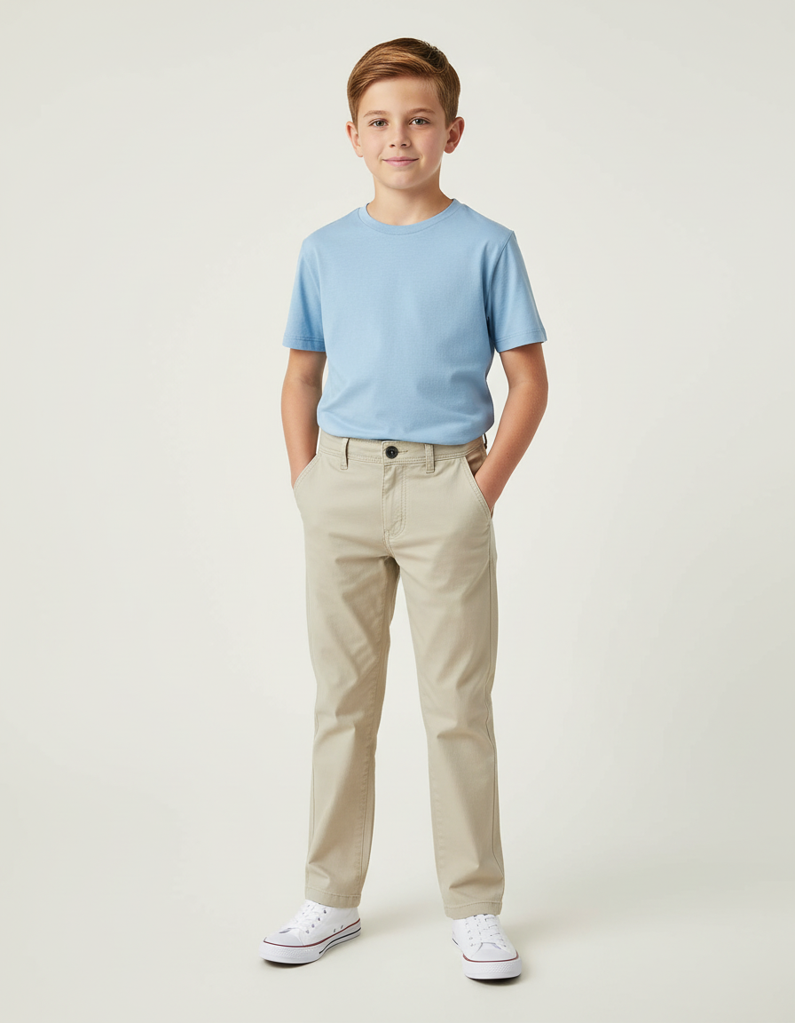 Pantalon Beige Coton Décontracté Garçon Classique