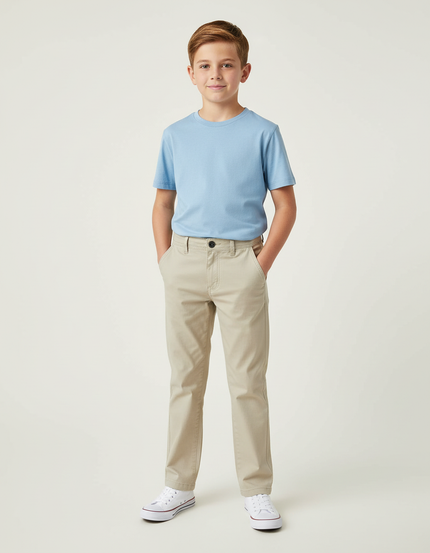 Pantalon Beige Coton Décontracté Garçon Classique