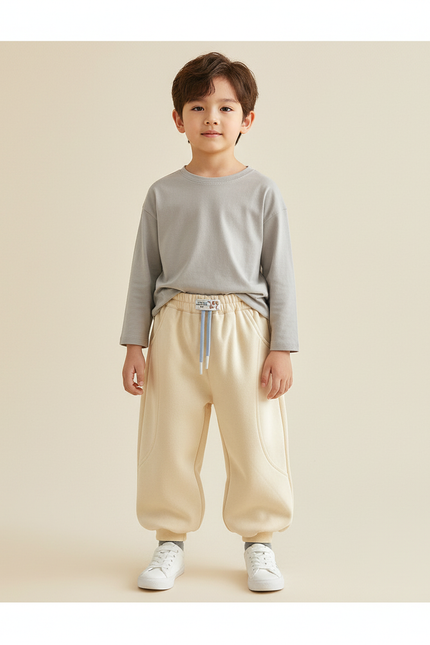 Pantalon Beige Enfant Ample Décontracté Coton Sport Garçon - Molleton