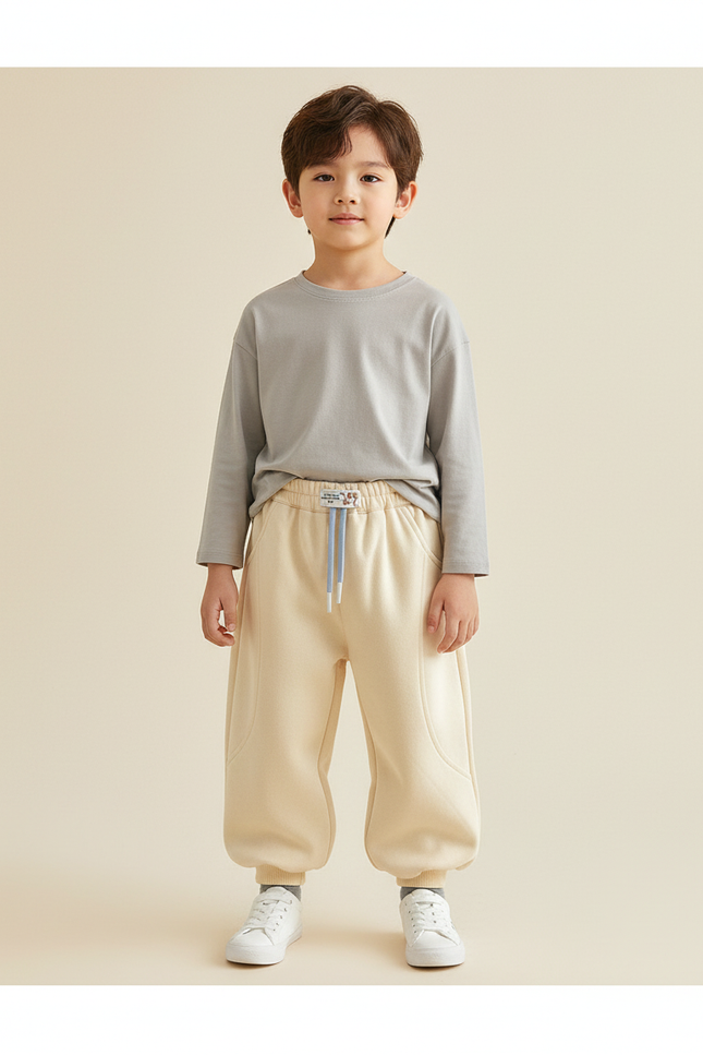 Pantalon Beige Enfant Ample Décontracté Coton Sport Garçon - Molleton