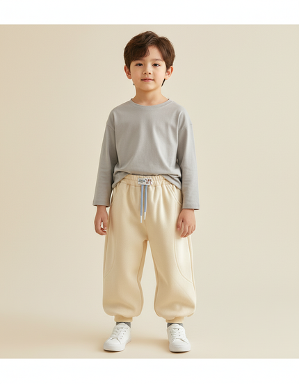 Pantalon Beige Enfant Ample Décontracté Coton Sport Garçon - Molleton