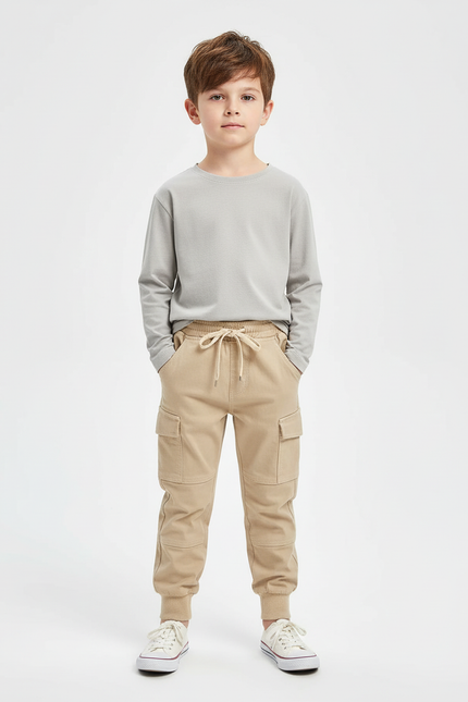 Pantalon Cargo Garcon Beige - Toile
