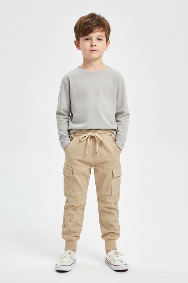 Pantalon Cargo Garcon Beige - Toile