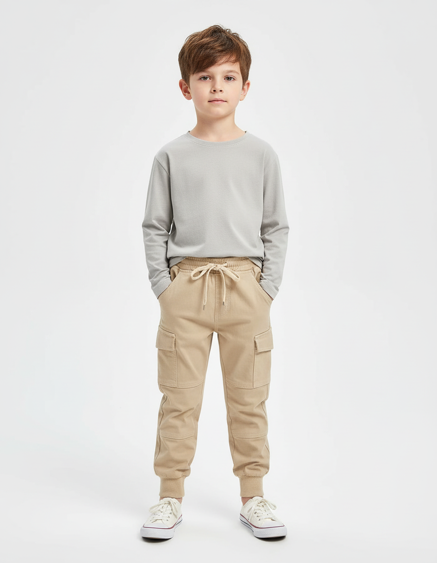 Pantalon Cargo Garcon Beige - Toile