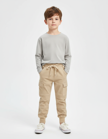 Pantalon Cargo Garcon Beige - Toile