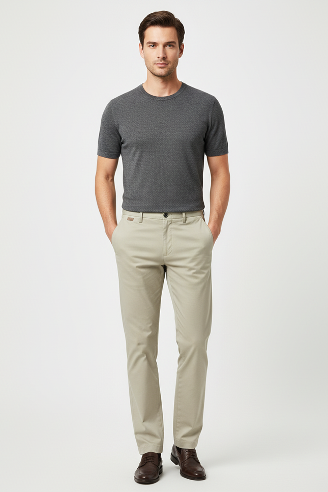 Pantalon Beige Coton Droit Homme Décontracté Chino