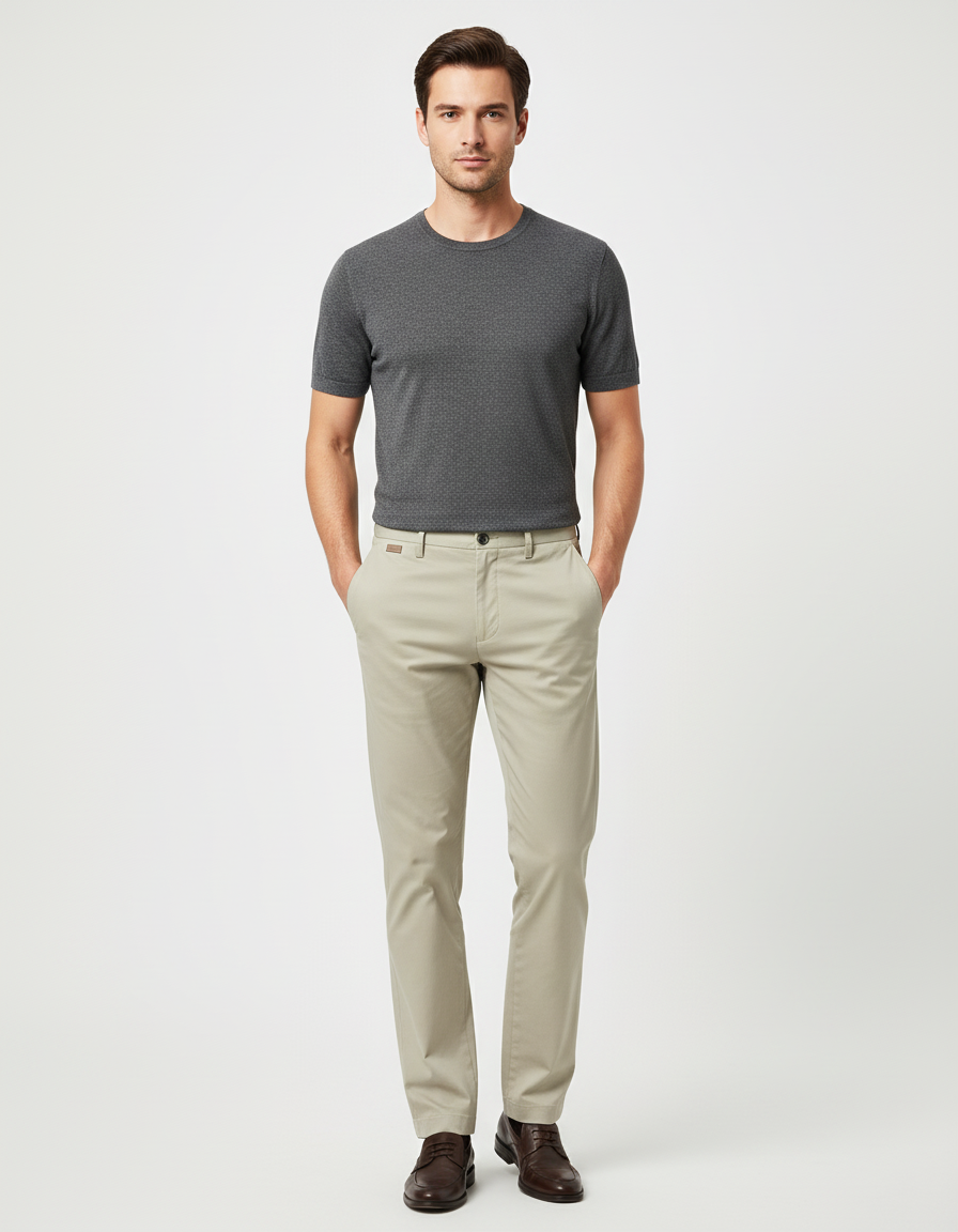 Pantalon Beige Coton Droit Homme Décontracté Chino