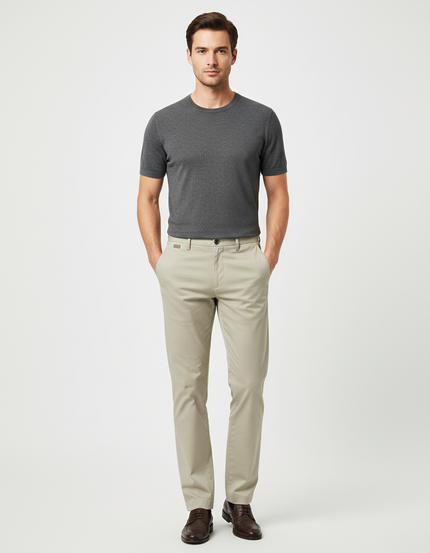 Pantalon Beige Coton Droit Homme Décontracté Chino