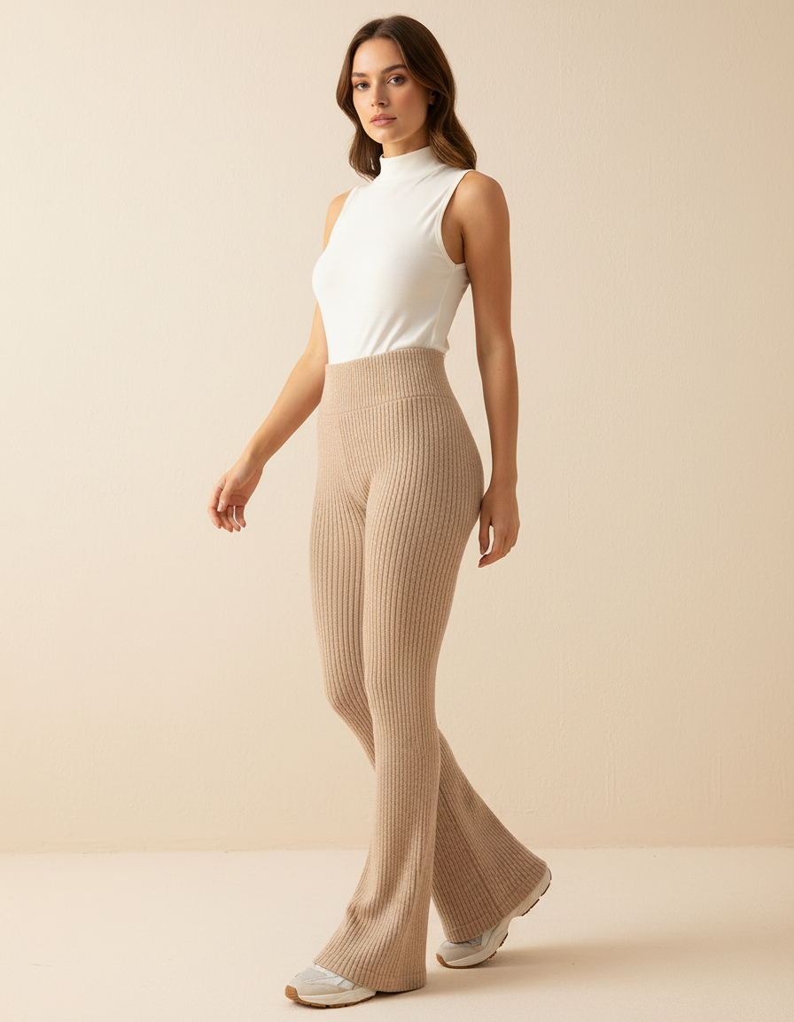 Pantalon Beige Cotele Femme - Maille