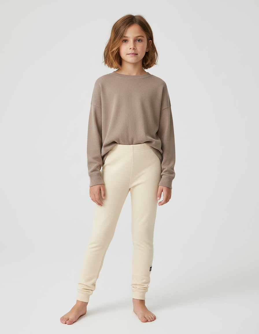 Pantalon Beige Doux Confortable Uni Enfant - Molleton