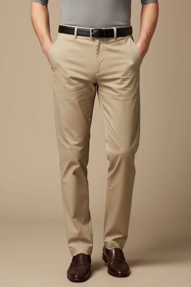 Pantalon Beige Coton Homme Décontracté Classique