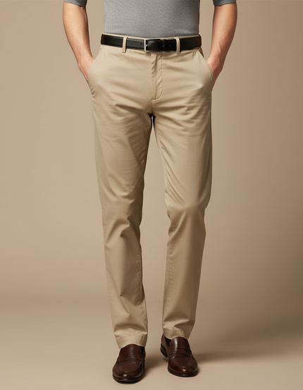Pantalon Beige Coton Homme Décontracté Classique