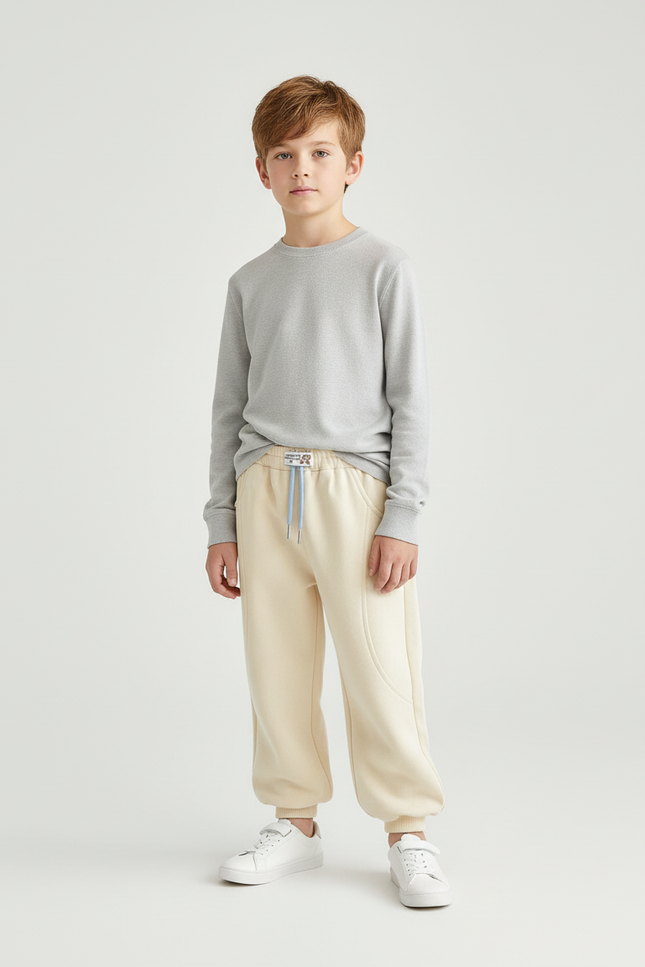 Pantalon Beige Enfant Ample Décontracté Molleton Garçon