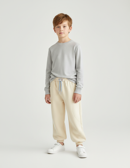 Pantalon Beige Enfant Ample Décontracté Molleton Garçon