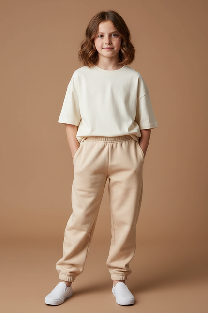 Pantalon Beige Molletonné Confortable Décontracté Enfant