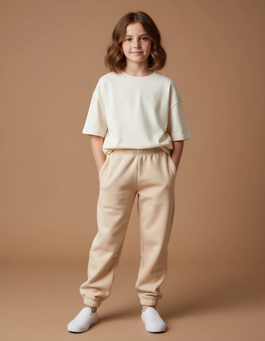 Pantalon Beige Molletonné Confortable Décontracté Enfant