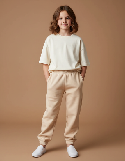 Pantalon Beige Molletonné Confortable Décontracté Enfant