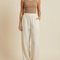 Pantalon Beige Fluide Ample Taille Élastique Femme - Lin