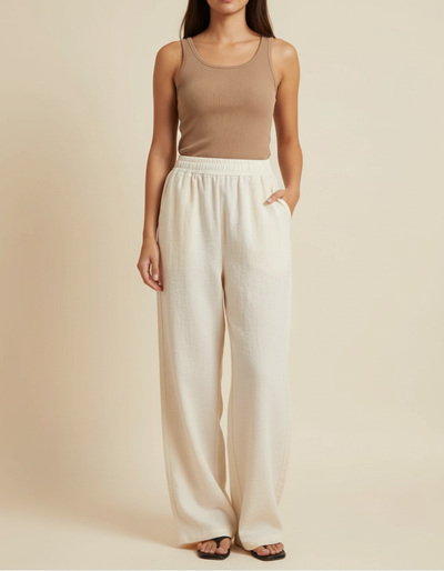Pantalon Beige Femme Lin