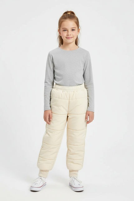 Pantalon Beige Matelassé Épais Enfant Hiver Confortable - Polyester