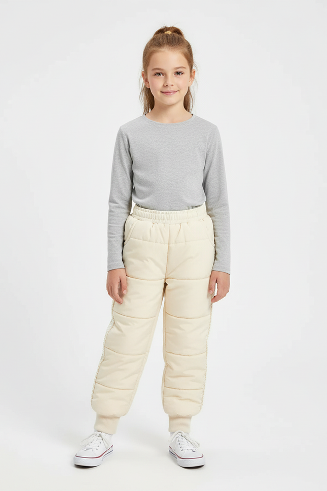 Pantalon Beige Matelassé Épais Enfant Hiver Confortable - Polyester