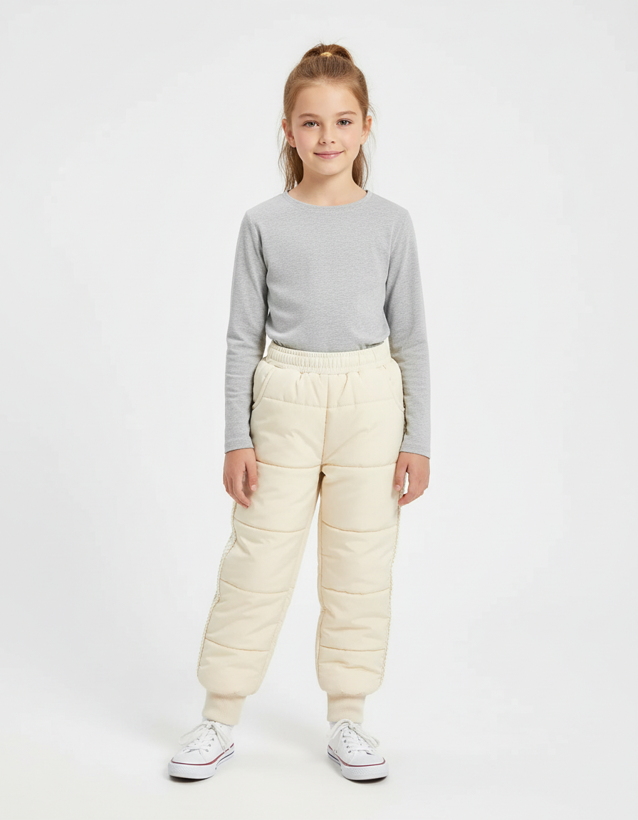 Pantalon Beige Matelassé Épais Enfant Hiver Confortable - Polyester