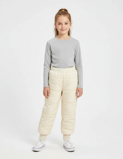 Pantalon Beige Matelassé Épais Enfant Hiver Confortable - Polyester