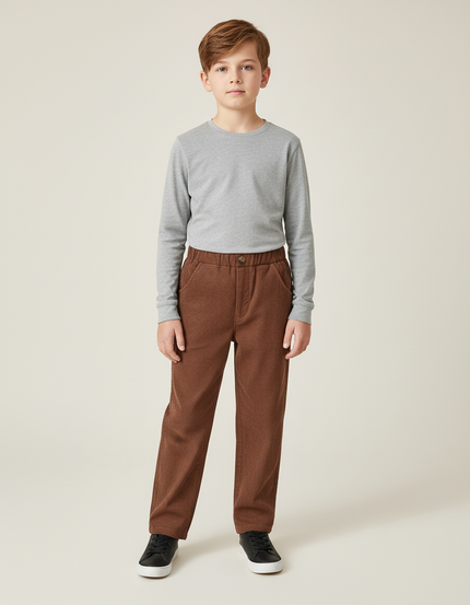Pantalon Beige Côtelé Droit Garçon Décontracté - Marron Cordé