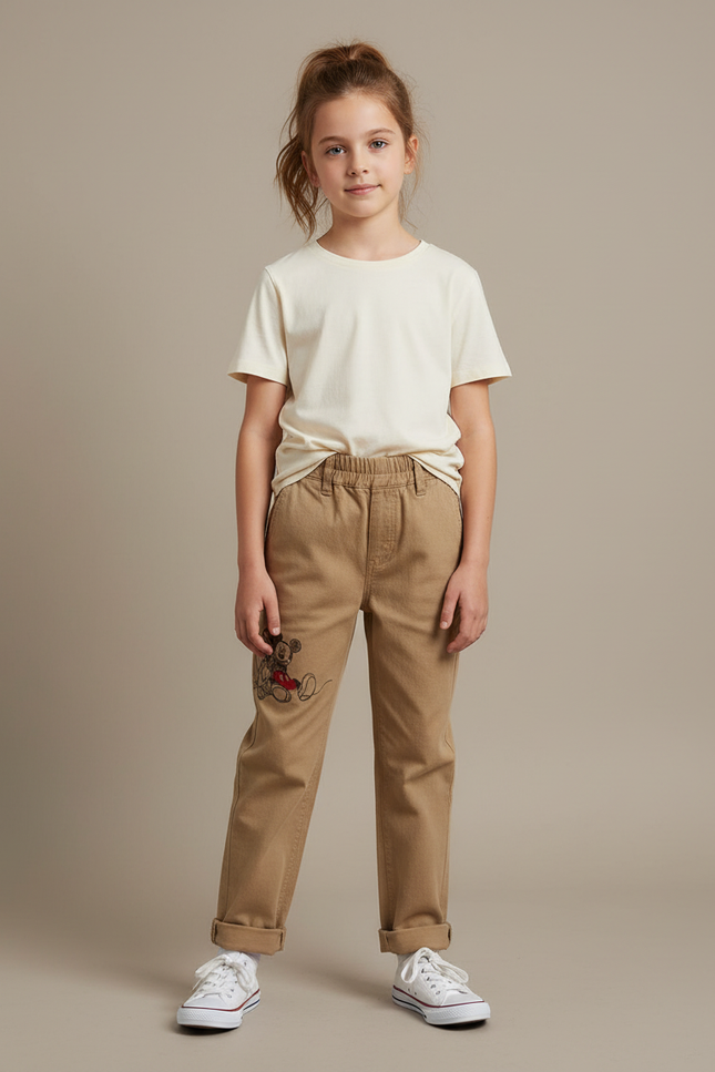 Pantalon Beige Coton Droit Mickey Enfant - Toile