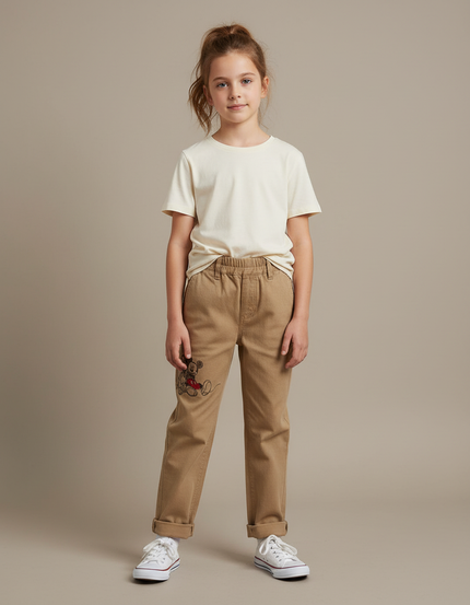 Pantalon Beige Coton Droit Mickey Enfant - Toile