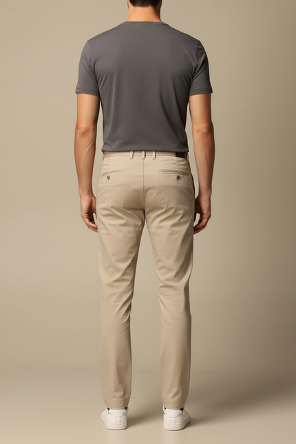 Pantalon Beige Coton Slim Homme Décontracté Uni - vue 2