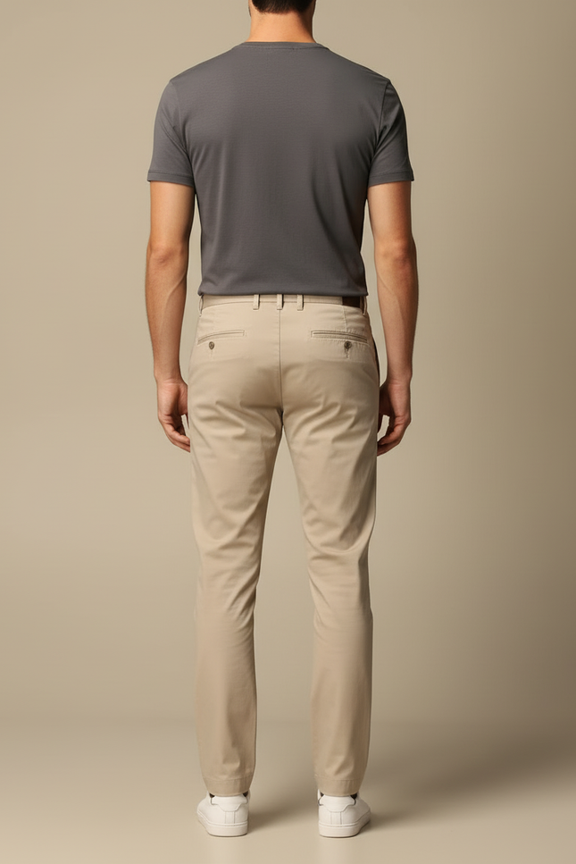 Pantalon Beige Coton Slim Homme Décontracté Uni - vue 2