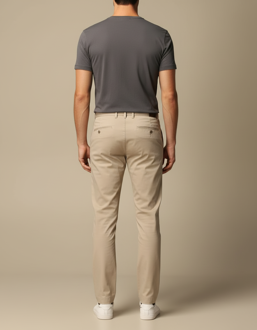 Pantalon Beige Coton Slim Homme Décontracté Uni - vue 2