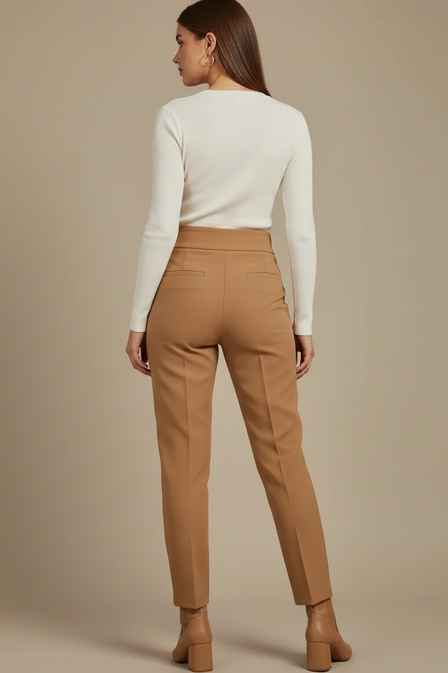 Pantalon Marron Beige Femme - Camel Gabardine - vue 2