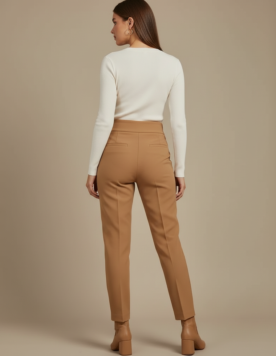 Pantalon Marron Beige Femme - Camel Gabardine - vue 2