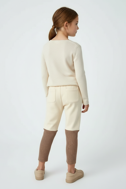 Pantalon Beige Enfant Bicolore Côtelé Ample Doux - Maille - vue 2