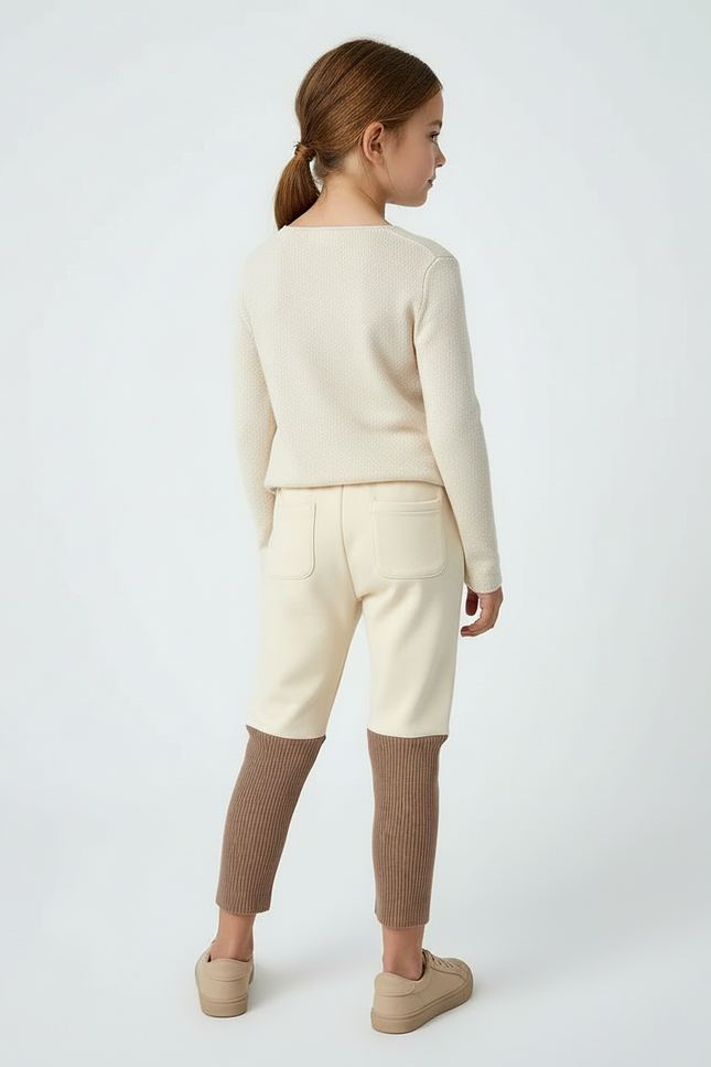 Pantalon Beige Enfant Bicolore Côtelé Ample Doux - Maille - vue 2