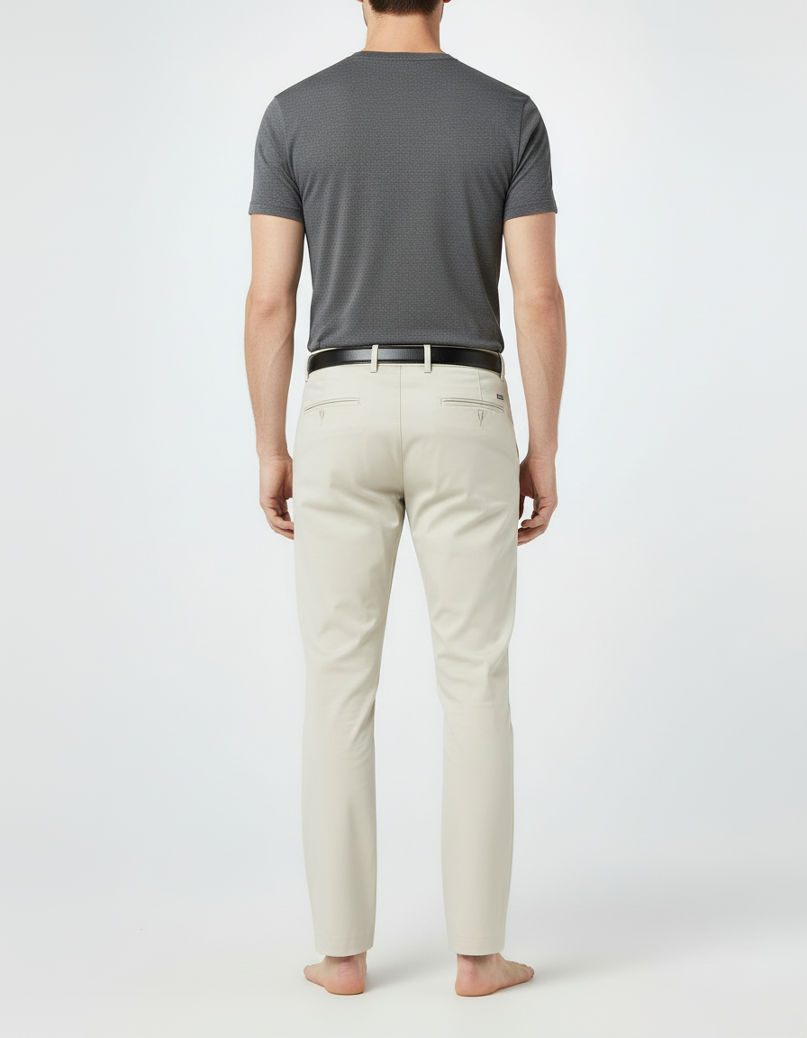 Pantalon Beige Droit Coton Élégant Décontracté Homme - Gabardine - vue 2