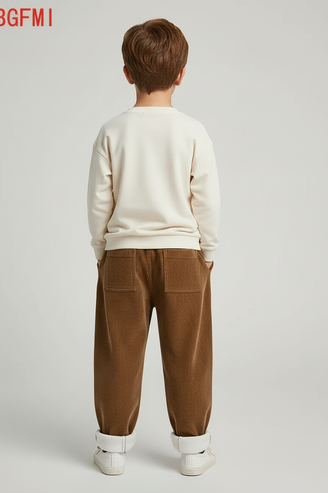 Pantalon Beige Côtelé Ample Doublé Enfants - Marron Cordé - vue 2