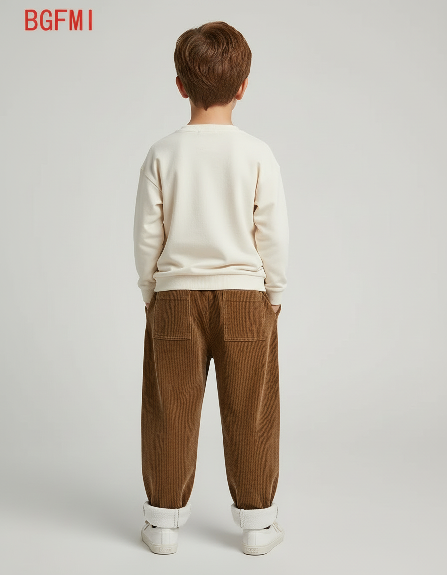 Pantalon Beige Côtelé Ample Doublé Enfants - Marron Cordé - vue 2
