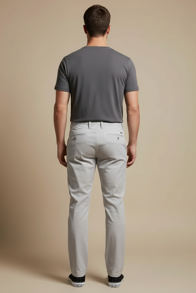 Pantalon Beige Coton Slim Fit Homme Décontracté - Gris - vue 2