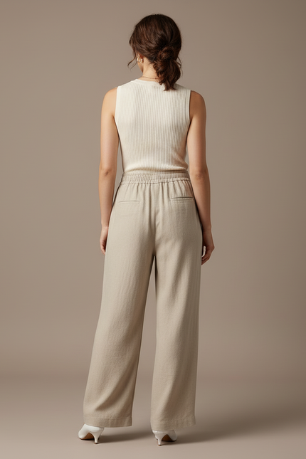 Pantalon Beige Lin Femme - vue 2