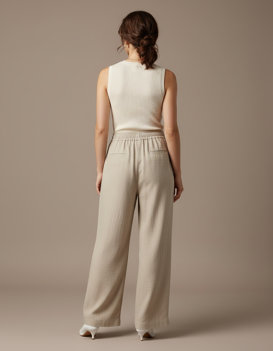 Pantalon Beige Lin Femme - vue 2