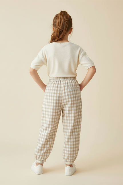Pantalon Vichy Beige - Coton - vue 2