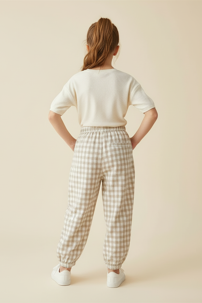 Pantalon Vichy Beige - Coton - vue 2