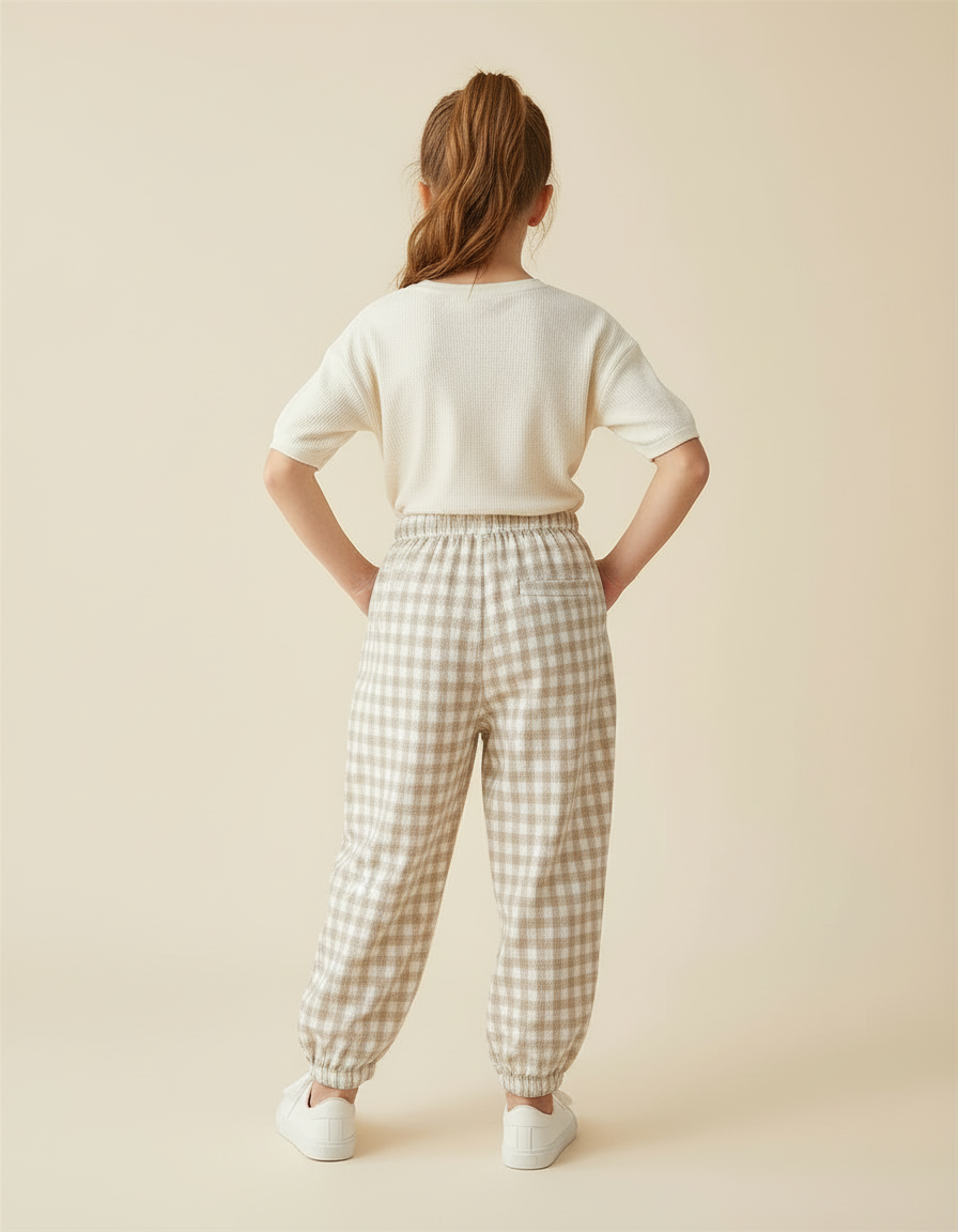 Pantalon Vichy Beige - Coton - vue 2
