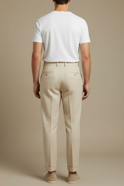 Pantalon Beige Coton Lin Droit Homme Élégant - vue 2